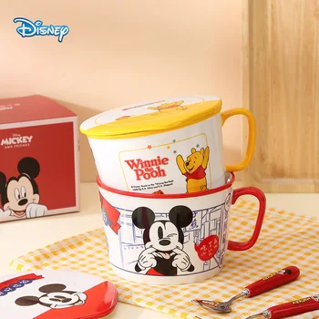 Контейнер для еды с крышкой Disney Mickey Mouse Bento Lunch Box для детей, набор столовых приборов, детская миска, ложка, мультяшная грелка из нержавеющей стали