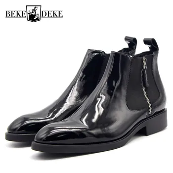 Горячая осенне-зимняя обувь для мужчин, защитная обувь на молнии, мужская обувь из натуральной кожи, английские ботильоны, Однотонные черные мужские ботинки