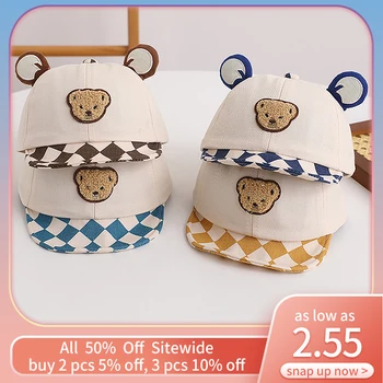 Детская кепка с изображением мультяшного медведя, модная бейсболка в клетку для новорожденных, мягкая хлопковая кепка с утиным язычком для мальчиков и девочек, милые козырьки для детей