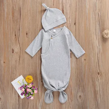 Однотонная одежда для новорожденных, комфортный спальный мешок и шапочка, комплект из 2 предметов