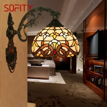 Настенный светильник SOFITY Modern Tiffany LED для помещений, креативный стеклянный бра в стиле европейского барокко, для домашнего декора гостиной и спальни