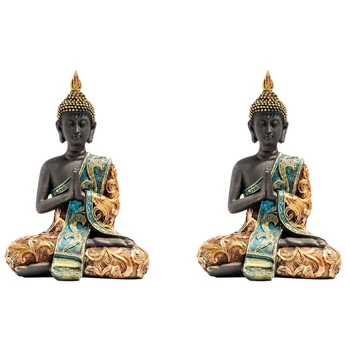 2X Статуя Будды, Скульптура из Таиланда, смола Ручной работы, буддизм, индуистский Фэн-шуй, статуэтка для медитации, украшение для домашнего декора.