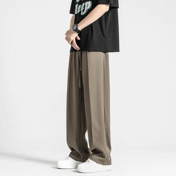 Летние мужские повседневные брюки из ткани Ice Silk 2023, модный тренд, свободные костюмные брюки с эластичной резинкой на талии, 4 цветных брюк, большой размер S-5XL