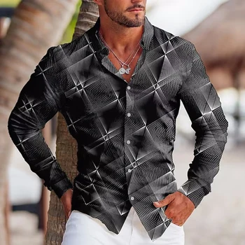 Модные рубашки для мужчин, повседневная рубашка оверсайз, клетчатый принт, топ с длинным рукавом и пуговицами, мужская одежда, гавайский кардиган, блузка